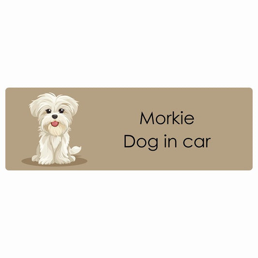 Morkie マルーキー Dog IN CAR ステッカー パステル くすみカラー スタイル アニメ風 長方形 シール カーステッカー