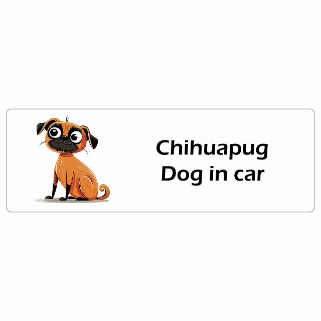 Chihuapug チワパグ Dog IN CAR ステッカー アメリカン カートゥーン スタイル アニメ風 長方形 シール カーステッカー
