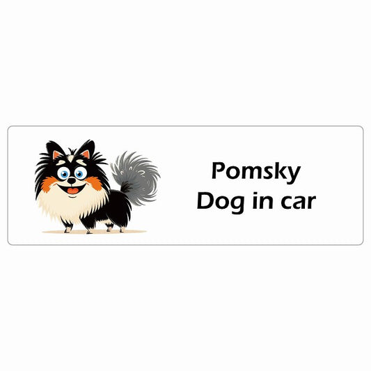 Pomsky ポンスキー Dog IN CAR ステッカー アメリカン カートゥーン スタイル アニメ風 長方形 シール カーステッカー