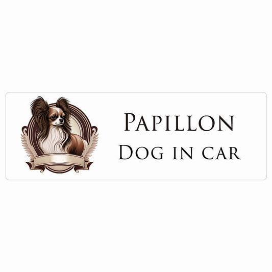 イラスト付 Dog in Car パピヨン B タイプ ステッカー 長方形 シール カーステッカー