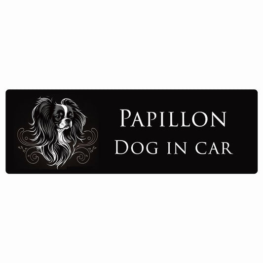 イラスト付 Dog in Car パピヨン C タイプ ステッカー 長方形 シール カーステッカー