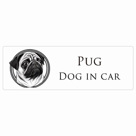イラスト付 Dog in Car パグ Aタイプ ステッカー 長方形 シール カーステッカー