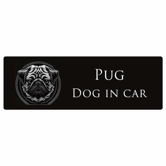 イラスト付 Dog in Car パグ B タイプ ステッカー 長方形 シール カーステッカー