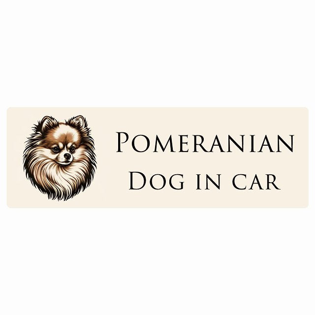 イラスト付 Dog in Car ポメラニアン Aタイプ ステッカー 長方形 シール カーステッカー