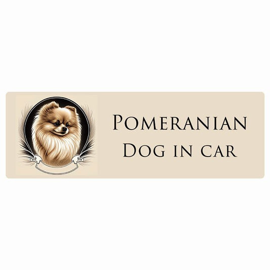 イラスト付 Dog in Car ポメラニアン B タイプ ステッカー 長方形 シール カーステッカー
