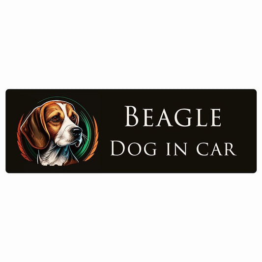 イラスト付 Dog in Car ビーグル B タイプ ステッカー 長方形 シール カーステッカー