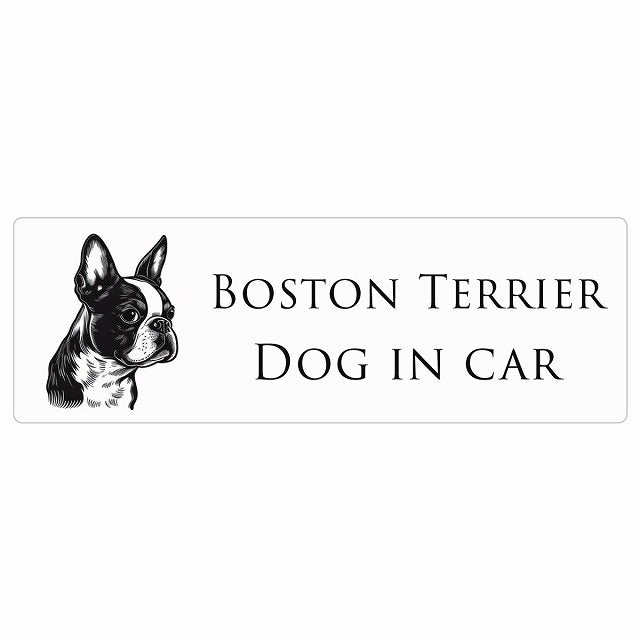 イラスト付 Dog in Car ボストンテリア Aタイプ ステッカー 長方形 シール カーステッカー