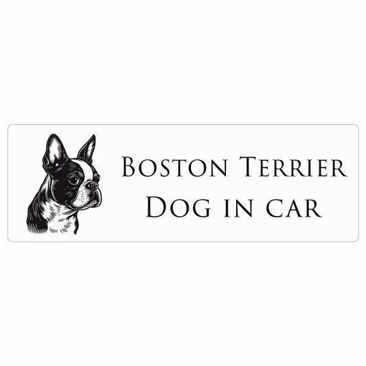 イラスト付 Dog in Car ボストンテリア Aタイプ ステッカー 長方形 シール カーステッカー