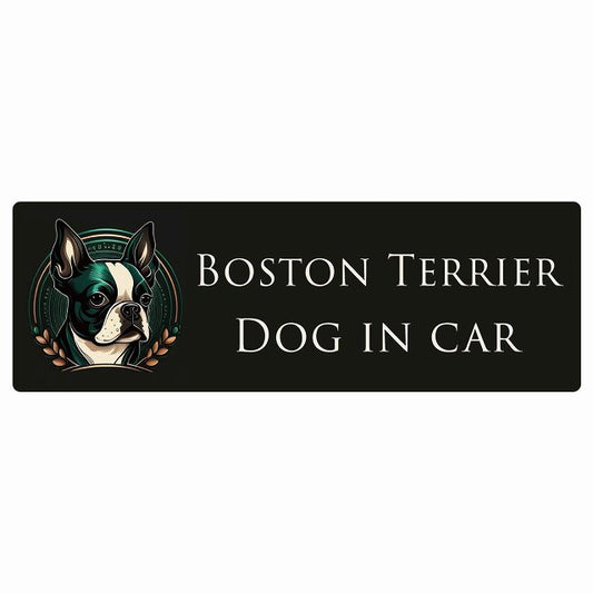 イラスト付 Dog in Car ボストンテリア B タイプ ステッカー 長方形 シール カーステッカー