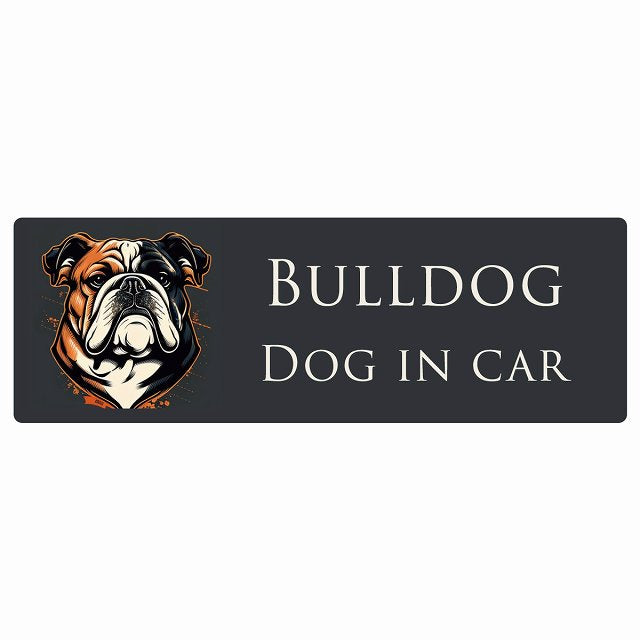 イラスト付 Dog in Car ブルドッグ Aタイプ ステッカー 長方形 シール カーステッカー