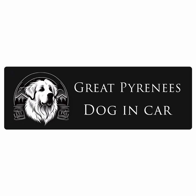 イラスト付 Dog in Car グレートピレニーズ Aタイプ ステッカー 長方形 シール カーステッカー