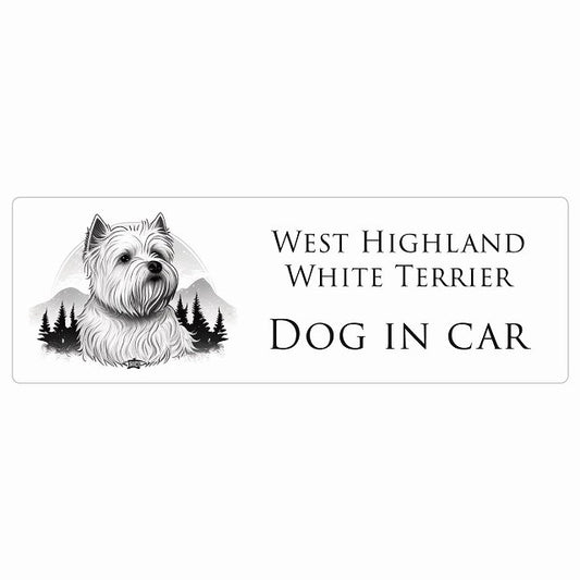 イラスト付 Dog in Car ウェストハイランドホワイトテリア B タイプ ステッカー 長方形 シール カーステッカー