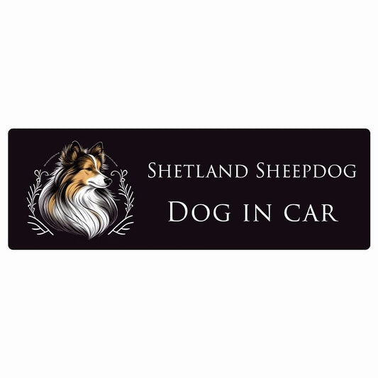 イラスト付 Dog in Car シェットランドシープドッグ Aタイプ ステッカー 長方形 シール カーステッカー