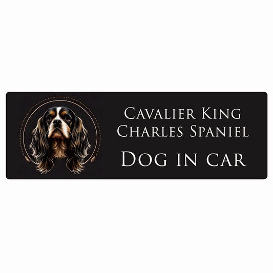 イラスト付 Dog in Car キャバリアキングチャールズスパニエル B タイプ ステッカー 長方形 シール カーステッカー