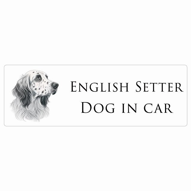 イラスト付 Dog in Car イングリッシュセター Aタイプ ステッカー 長方形 シール カーステッカー