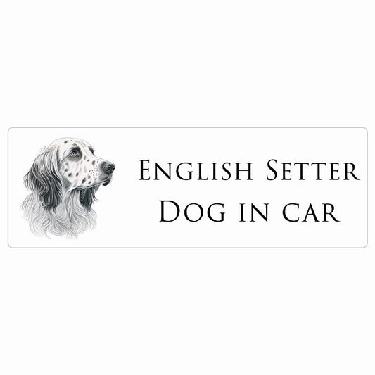 イラスト付 Dog in Car イングリッシュセター Aタイプ ステッカー 長方形 シール カーステッカー