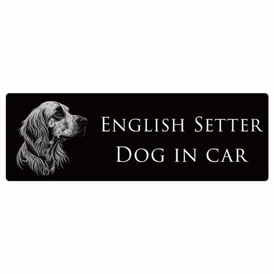 イラスト付 Dog in Car イングリッシュセター B タイプ ステッカー 長方形 シール カーステッカー