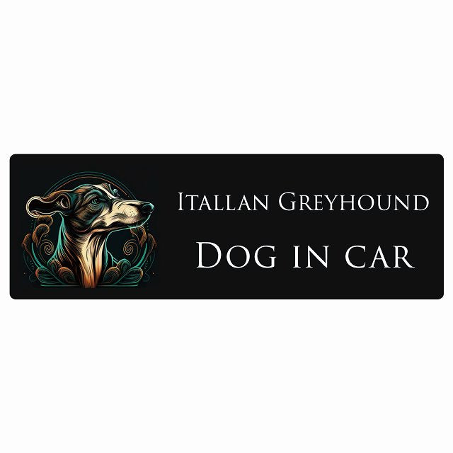 イラスト付 Dog in Car イタリアングレーハウンド Aタイプ ステッカー 長方形 シール カーステッカー