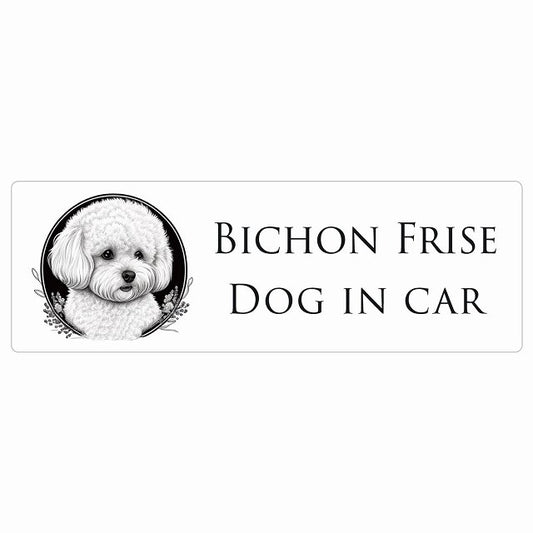 犬 イラスト付 Dog in Car ビションフリーゼ Aタイプ ステッカー 長方形 シール カーステッカー
