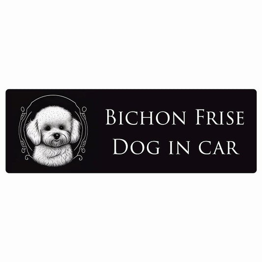 イラスト付 Dog in Car ビションフリーゼ B タイプ ステッカー 長方形 シール カーステッカー