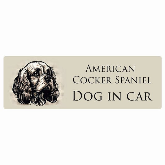 イラスト付 Dog in Car アメリカンコッカースパニエル Aタイプ ステッカー 長方形 シール カーステッカー