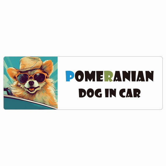 Pomeranian ポメラニアン DOG IN CAR 海 麦わら帽子 サングラス 夏 ステッカー 長方形 シール カーステッカー