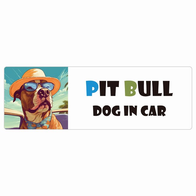 Pit Bull ピットブル DOG IN CAR 海 麦わら帽子 サングラス 夏 ステッカー 長方形 シール カーステッカー