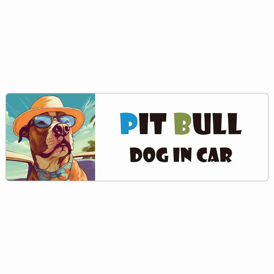 Pit Bull ピットブル DOG IN CAR 海 麦わら帽子 サングラス 夏 ステッカー 長方形 シール カーステッカー