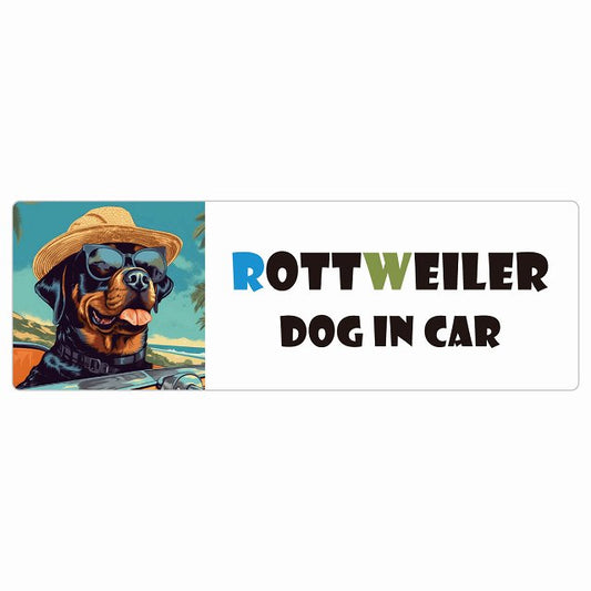 Rottweiler ロットワイラー DOG IN CAR 海 麦わら帽子 サングラス 夏 ステッカー 長方形 シール カーステッカー