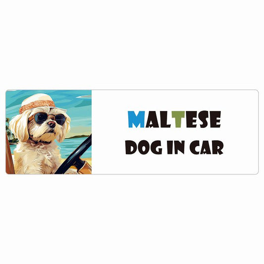 Maltese マルチーズ DOG IN CAR 海 麦わら帽子 サングラス 夏 ステッカー 長方形 シール カーステッカー