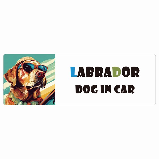 Labrador ラブラドール DOG IN CAR 海 麦わら帽子 サングラス 夏 ステッカー 長方形 シール カーステッカー