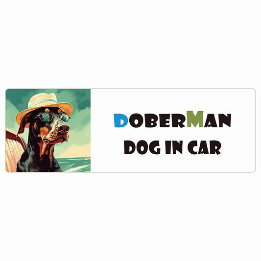 Doberman ドーベルマン DOG IN CAR 海 麦わら帽子 サングラス 夏 ステッカー 長方形 シール カーステッカー
