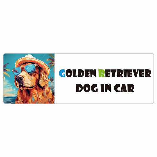 Golden Retriever ゴールデンレトリバー DOG IN CAR 海 麦わら帽子 サングラス 夏 ステッカー 長方形 シール カーステッカー