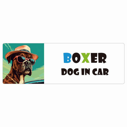 Boxer ボクサー DOG IN CAR 海 麦わら帽子 サングラス 夏 ステッカー 長方形 シール カーステッカー