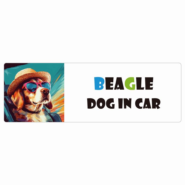Beagle ビーグル DOG IN CAR 海 麦わら帽子 サングラス 夏 ステッカー 長方形 シール カーステッカー
