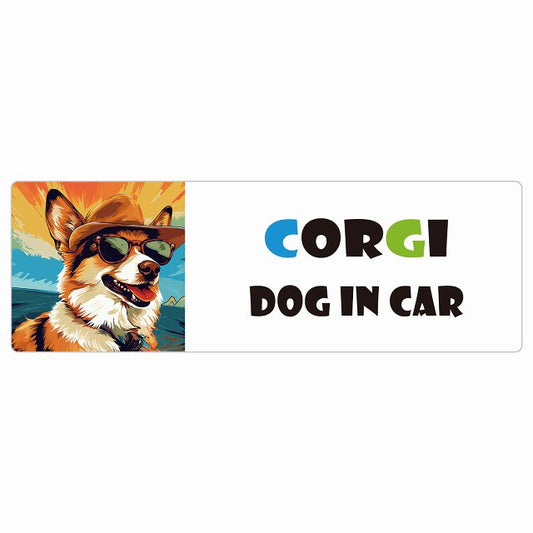 Corgi コーギー DOG IN CAR 海 麦わら帽子 サングラス 夏 ステッカー 長方形 シール カーステッカー
