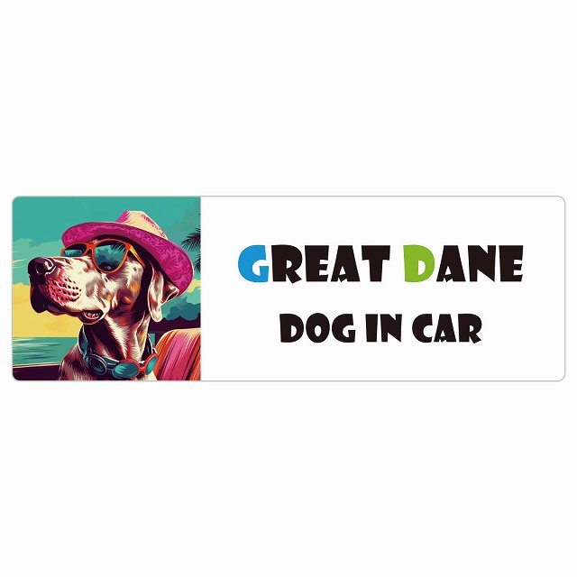 Great Dane グレートデーン DOG IN CAR 海 麦わら帽子 サングラス 夏 ステッカー 長方形 シール カーステッカー
