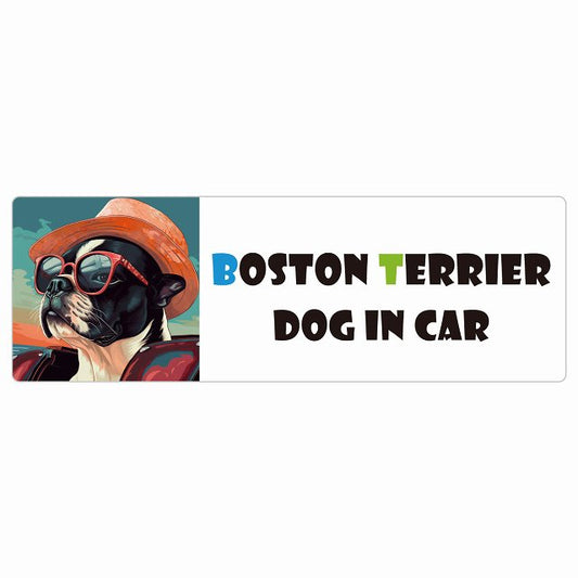 Boston Terrier ボストンテリア DOG IN CAR 海 麦わら帽子 サングラス 夏 ステッカー 長方形 シール カーステッカー