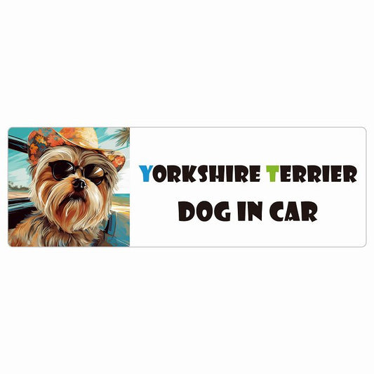 Yorkshire Terrier ヨークシャテリア DOG IN CAR 海 麦わら帽子 サングラス 夏 ステッカー 長方形 シール カーステッカー