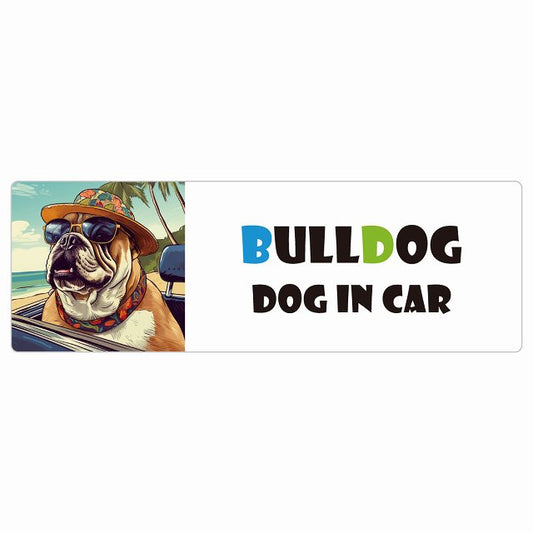 Bulldog ブルドッグ DOG IN CAR 海 麦わら帽子 サングラス 夏 ステッカー 長方形 シール カーステッカー