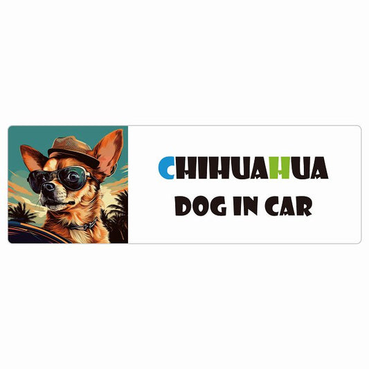 Chihuahua チワワ DOG IN CAR 海 麦わら帽子 サングラス 夏 ステッカー 長方形 シール カーステッカー