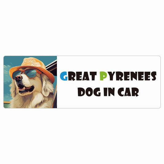 Great Pyrenees グレートピレニーズ DOG IN CAR 海 麦わら帽子 サングラス 夏 ステッカー 長方形 シール カーステッカー