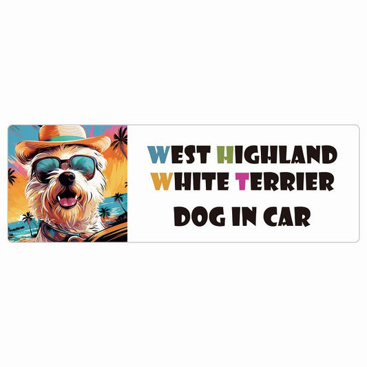West Highland White Terrier ウエストハイランドホワイトテリア DOG IN CAR 海 麦わら帽子 サングラス 夏 ステッカー 長方形 シール カーステッカー