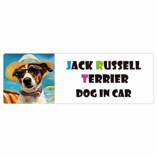 Jack Russell Terrier ジャックラッセルテリア DOG IN CAR 海 麦わら帽子 サングラス 夏 ステッカー 長方形 シール カーステッカー