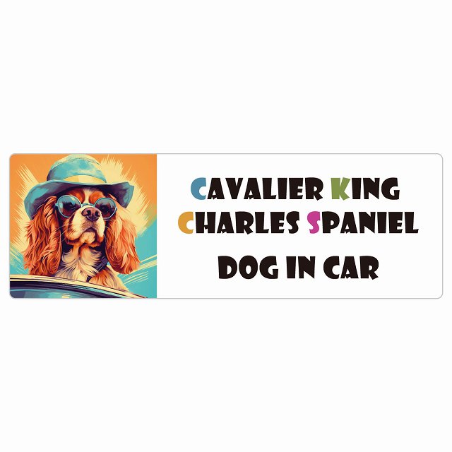 Cavalier King Charles Spaniel キャバリアキングチャールズスパニエル DOG IN CAR 海 麦わら帽子 サングラス 夏 ステッカー 長方形 シール カーステッカー