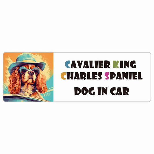 Cavalier King Charles Spaniel キャバリアキングチャールズスパニエル DOG IN CAR 海 麦わら帽子 サングラス 夏 ステッカー 長方形 シール カーステッカー