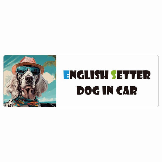 English Setter イングリッシュセッター DOG IN CAR 海 麦わら帽子 サングラス 夏 ステッカー 長方形 シール カーステッカー