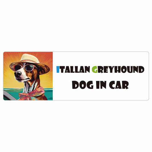 Itallan Greyhound イタリアングレーハウンド DOG IN CAR 海 麦わら帽子 サングラス 夏 ステッカー 長方形 シール カーステッカー