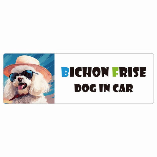 Bichon Frise ビションフリーゼ DOG IN CAR 海 麦わら帽子 サングラス 夏 ステッカー 長方形 シール カーステッカー