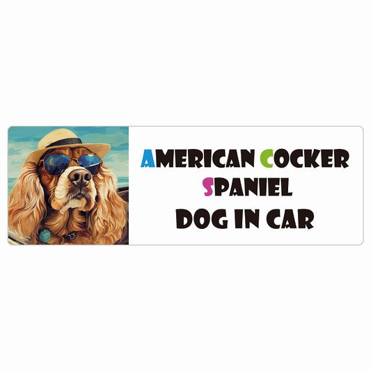 American Cocker Spaniel アメリカンコッカースパニエル DOG IN CAR 海 麦わら帽子 サングラス 夏 ステッカー 長方形 シール カーステッカー